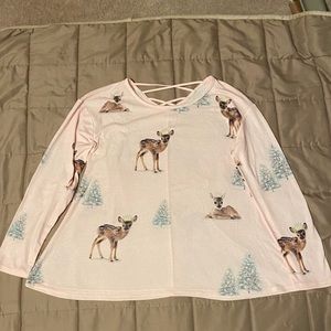 NWOT Cute Pink Reindeer Justice Blouse